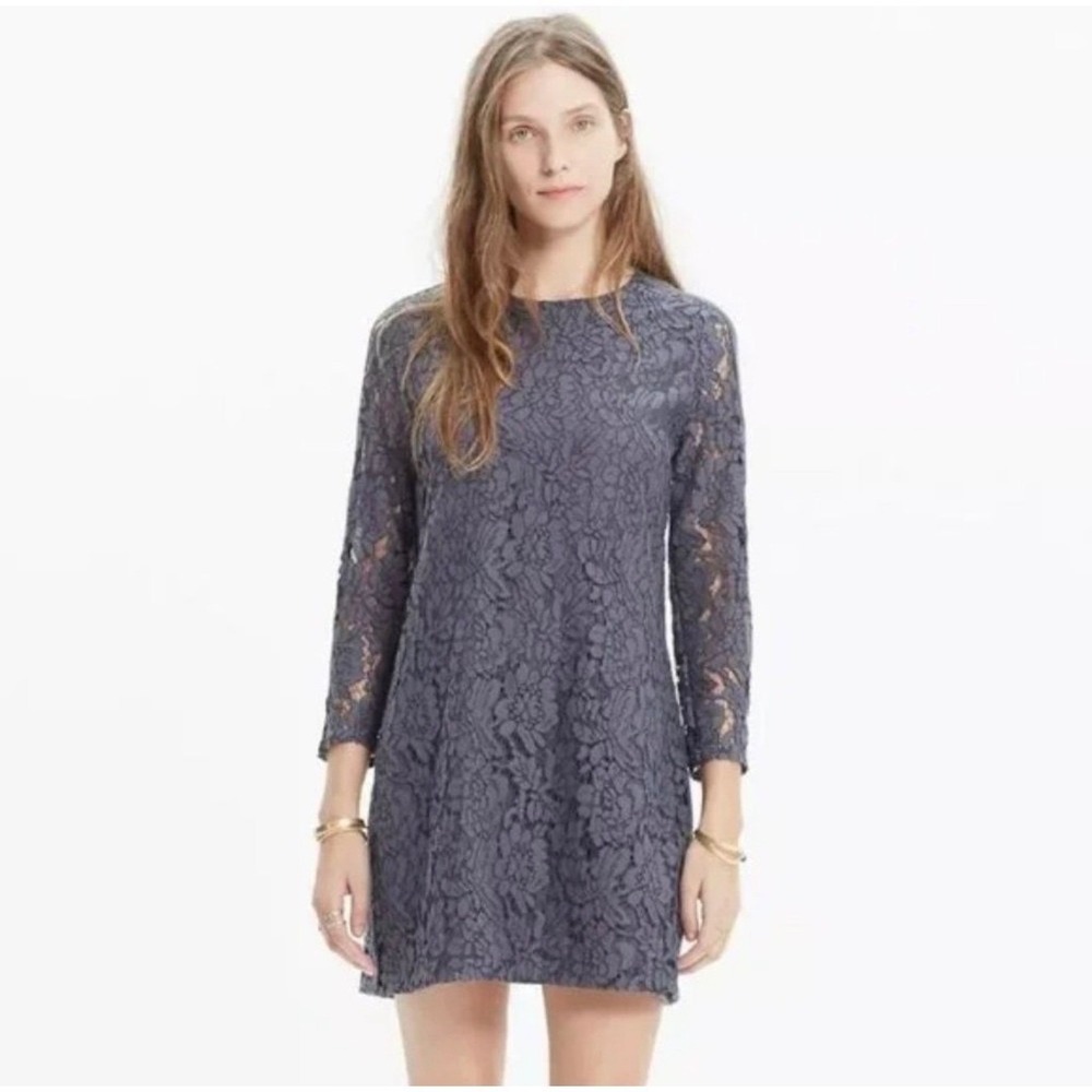 Madewell Gray Floral Lace Shift Dress 3/4 Sleeve 12 Autumn Winter Wedding Guest